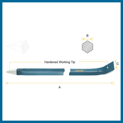 Bent chisel slate bar, HEXAGONAL shank crow bar, bent chisel and straight pencil point