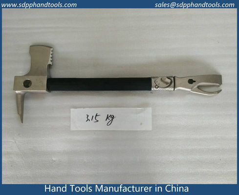 Pry axe with standard claw and metal cutting claw, rubber grip handle, nickle plated surface